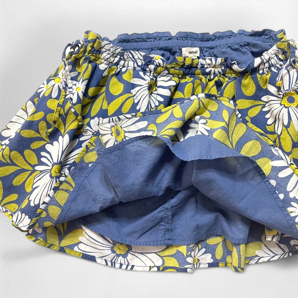 Aerie Skirt Womens Medium Blue Green White Floral‎ Mini Cotton Casual Summer